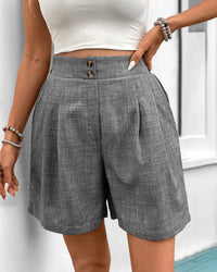 Solid-Color High-Waisted Straight-Leg Shorts