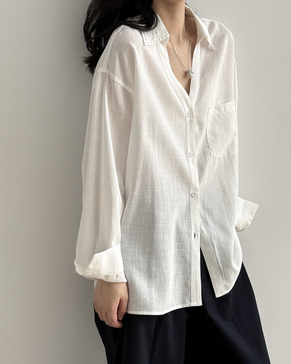 Loose-Fit V-Neck Button-Down Shirt