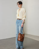 Simple Solid Color Silk Shirt