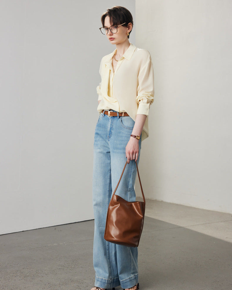 Simple Solid Color Silk Shirt