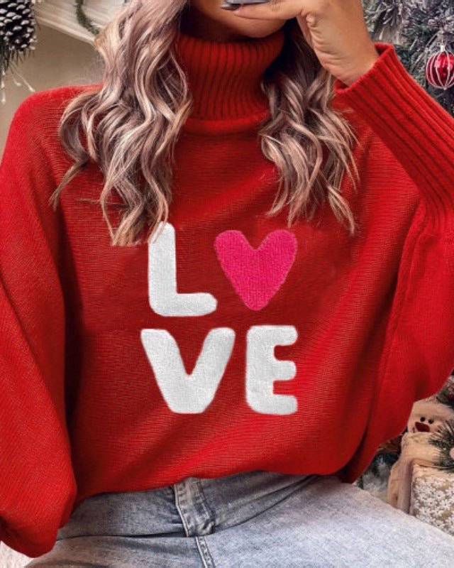 High-Neck Batwing Sleeve Christmas Knit Sweater
