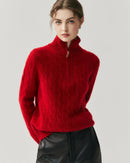 Cashmere Half-Zip Cable Knit Loose Sweater