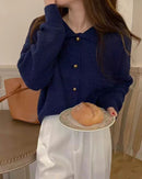 Wool Cardigan Polo Collar Sweater