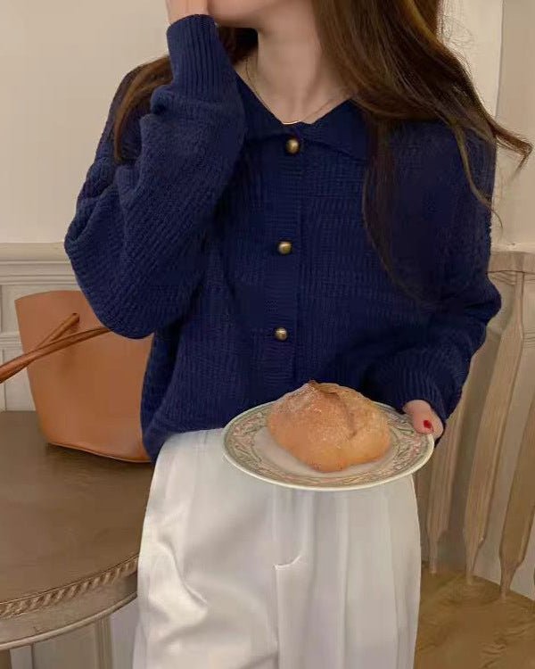 Wool Cardigan Polo Collar Sweater