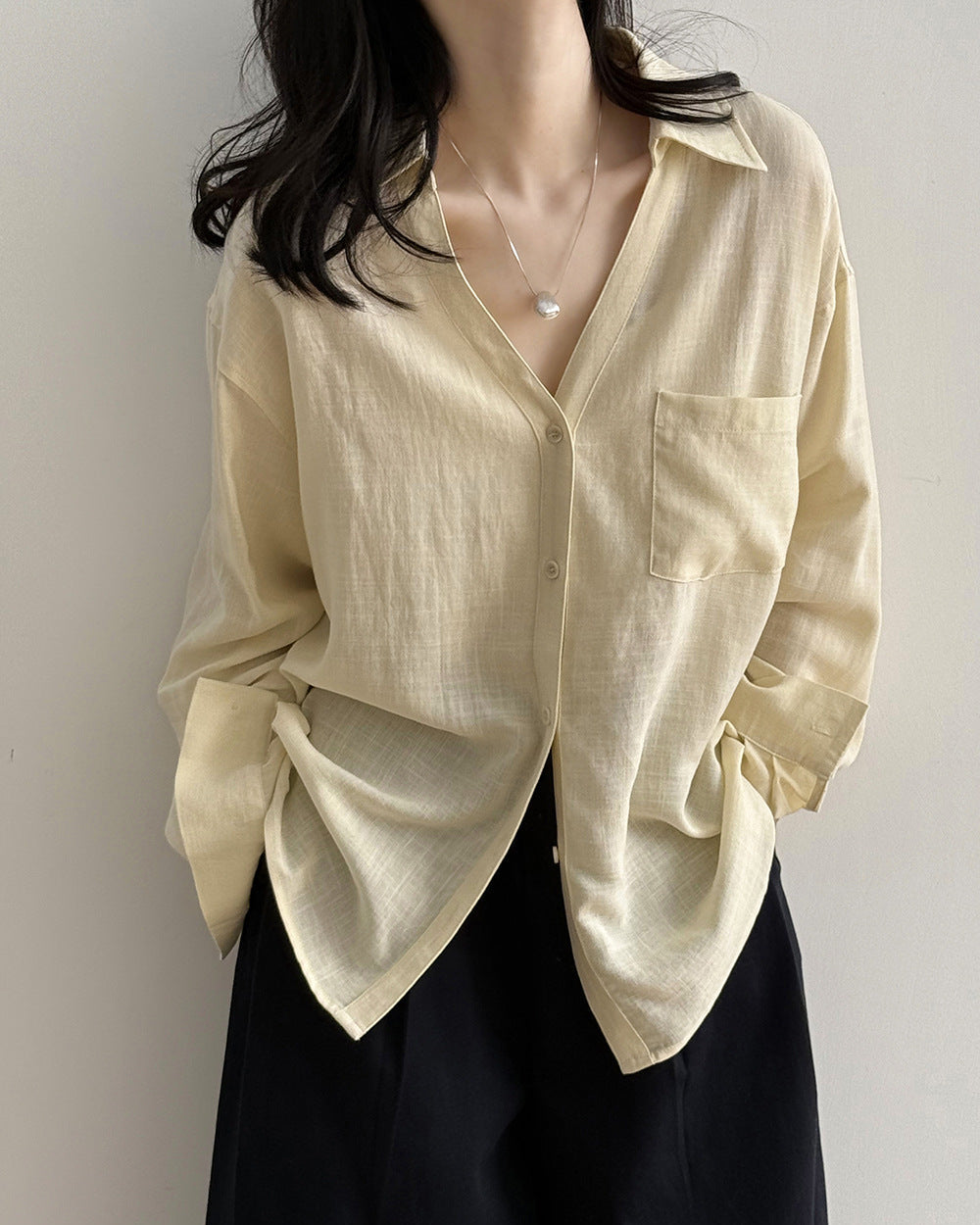 Loose-Fit V-Neck Button-Down Shirt