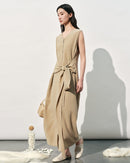V-Neck Sleeveless Tie-Up Slit Dress