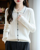 Pure Wool Polo Shirt With Collar Short Style