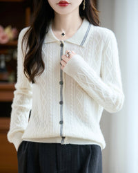 Pure Wool Polo Shirt With Collar Short Style