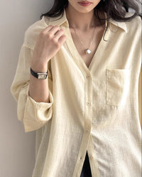 Loose-Fit V-Neck Button-Down Shirt