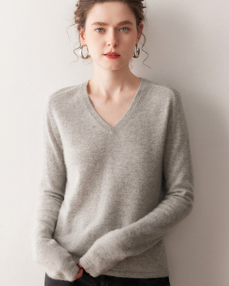 Cashmere V-Neck Saddle Shoulder Knit Sweater