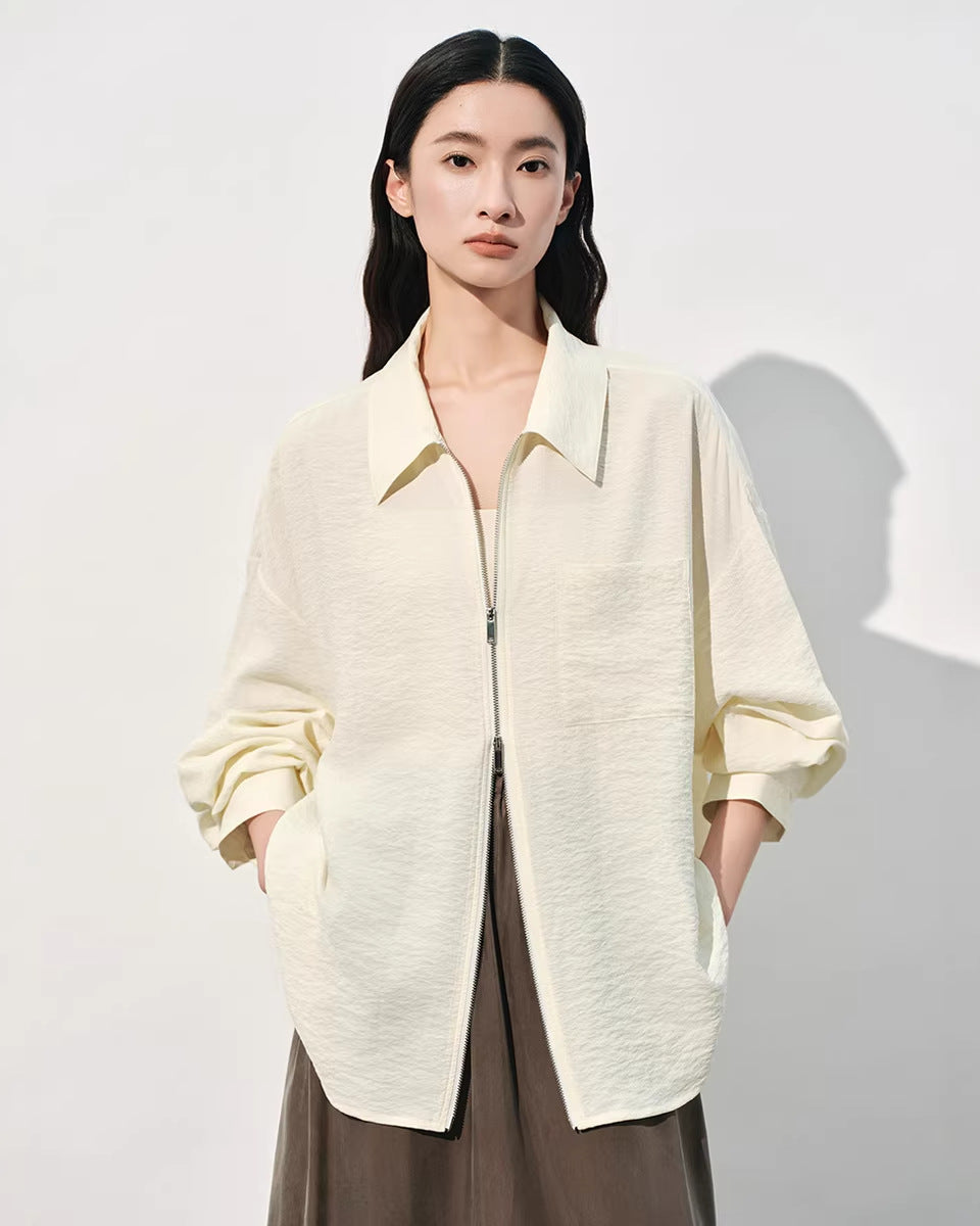 Loose-Fit Polo-Collar Zip Shirt