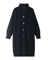 Wool High-Neck Long Cardigan With Pocket