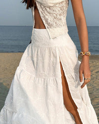 Elegant High-Waisted Slit Skirt