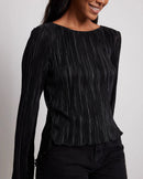 Elegant Flared-Sleeve Pleated Top