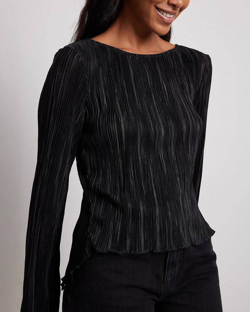 Elegant Flared-Sleeve Pleated Top