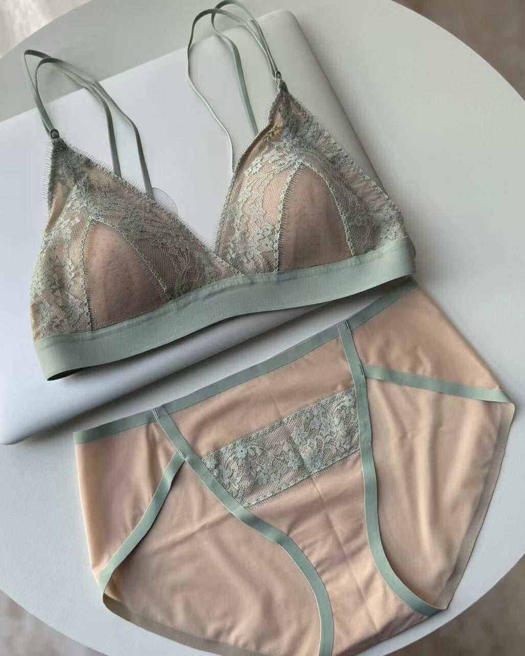 Triangle Cup Lace V Bra Set