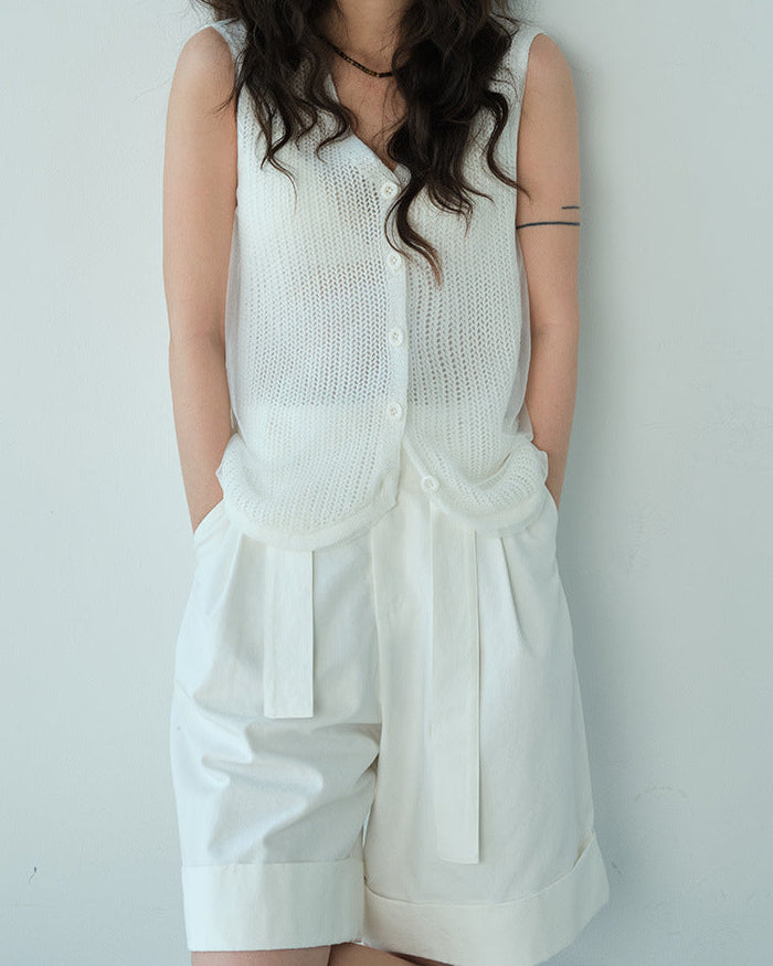 Loose-Fitting High-Waisted Tie-Up Shorts