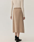 High-Waisted Wool Knit Long A-Line Skirt