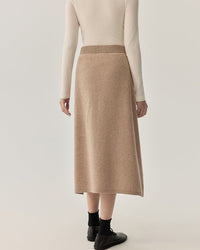 High-Waisted Wool Knit Long A-Line Skirt