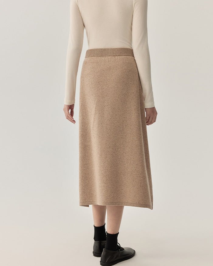 High-Waisted Wool Knit Long A-Line Skirt
