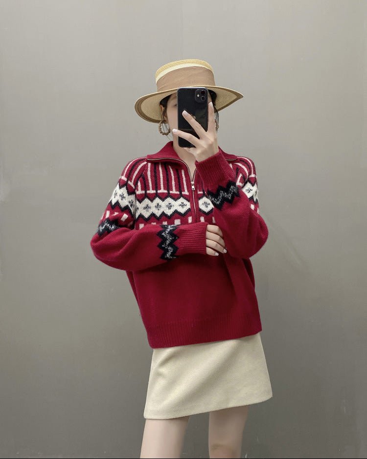 Cashmere Loose Half-Zip Casual Sweater