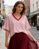 Loose-Fit Striped V-Neck T-Shirt