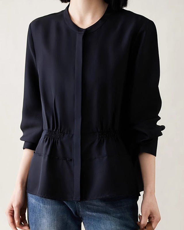Silk Stand-Collar Fitted Shirt
