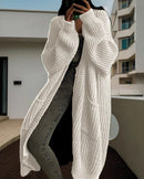 Slouchy Long Ribbed Cardigan With Pockets