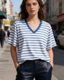Loose-Fit Striped V-Neck T-Shirt