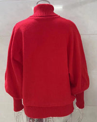 High-Neck Batwing Sleeve Christmas Knit Sweater