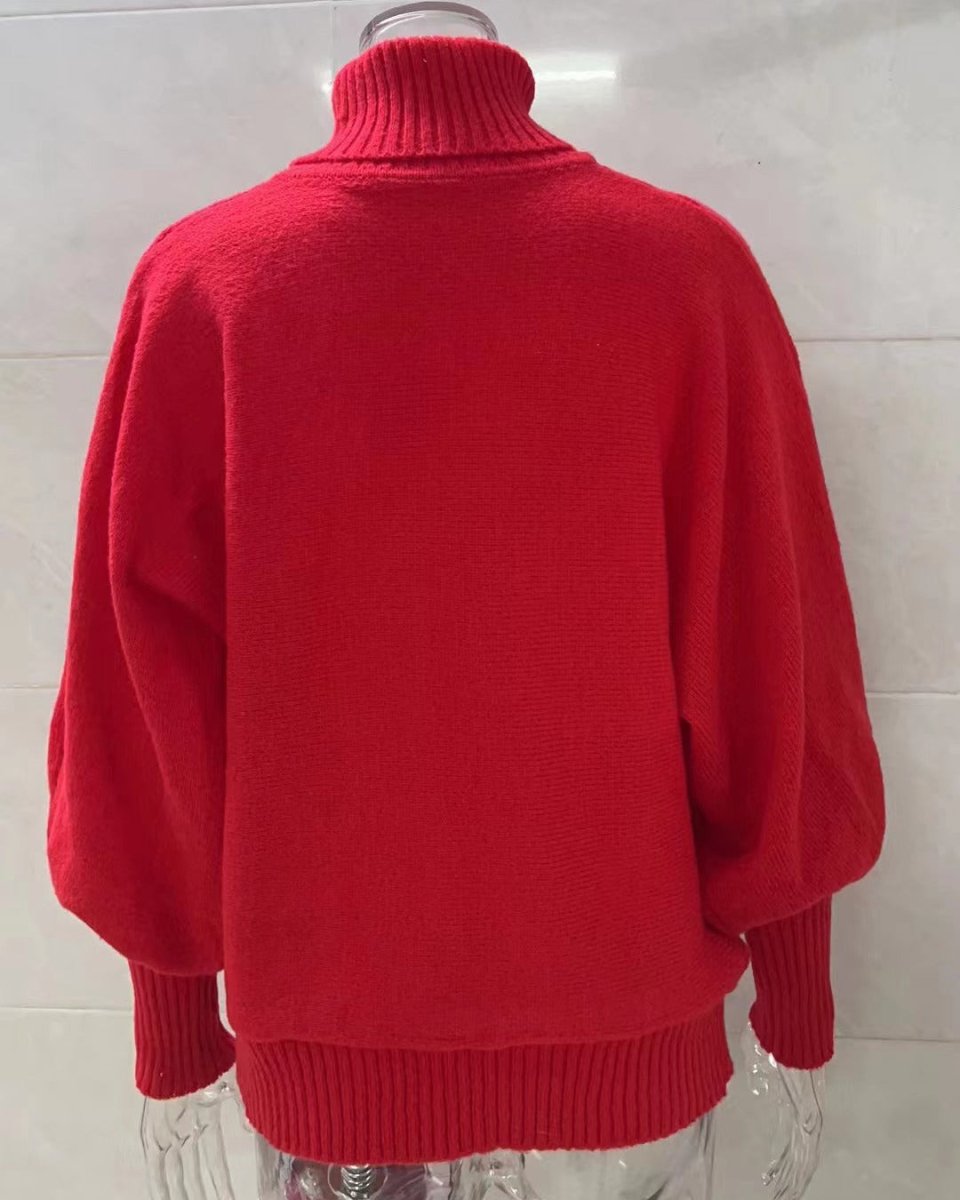 High-Neck Batwing Sleeve Christmas Knit Sweater