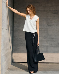 Linen V-Neck Sleeveless Tie-Front Vest