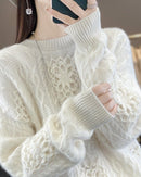 Wool Crew Neck Openwork Loose Slimming Sweater