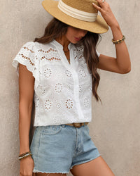 Casual Solid Color Woven V-Neck Shirt