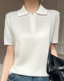 Thin Short-Sleeved Collared Sweater