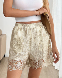 Luxury Lace High-Waisted Embroidered Shorts