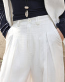 High-Waisted Draped Straight-Leg Trousers