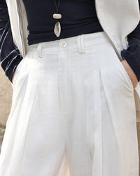 High-Waisted Draped Straight-Leg Trousers