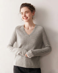 Cashmere V-Neck Saddle Shoulder Knit Sweater