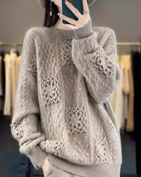 Wool Crew Neck Openwork Loose Slimming Sweater