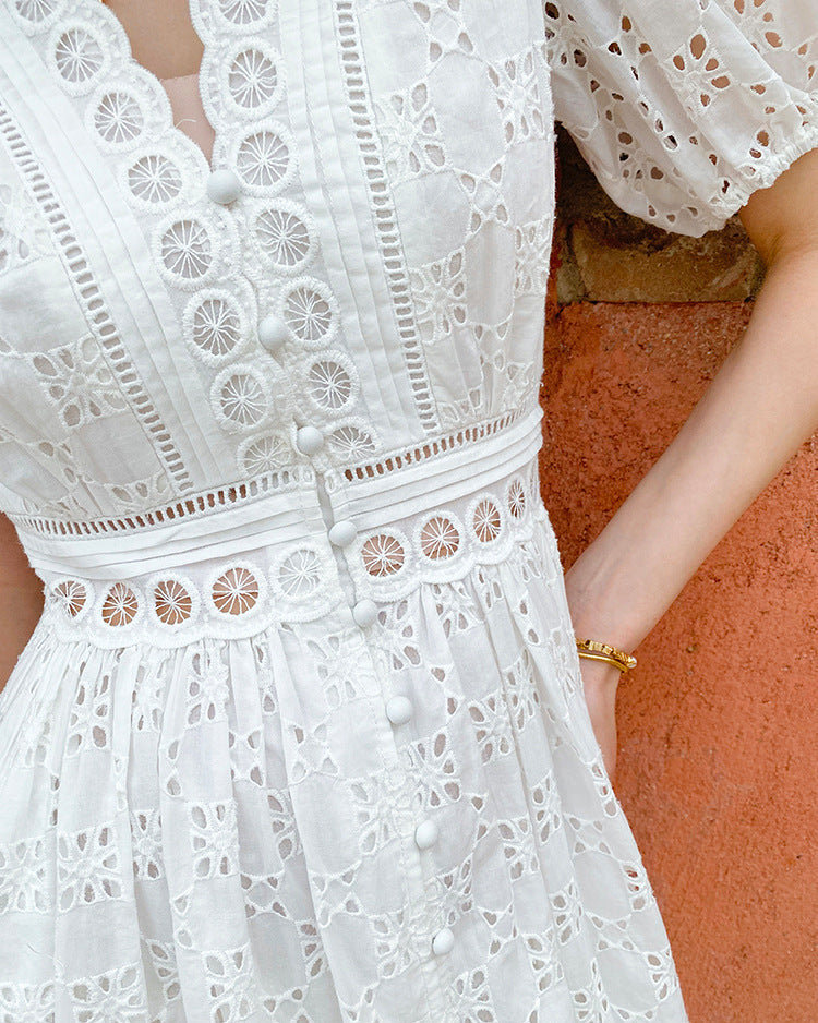 Pure Cotton High-Waisted Button-Down Dress