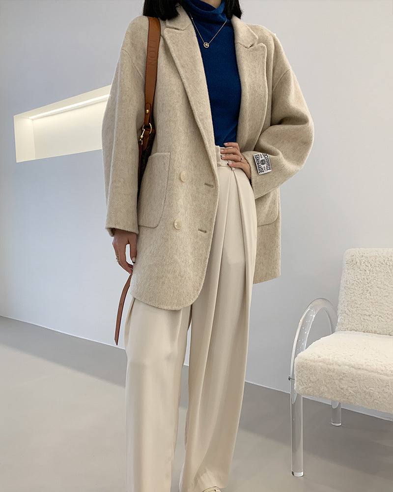 Double Breasted Oversized Short Wool Coat