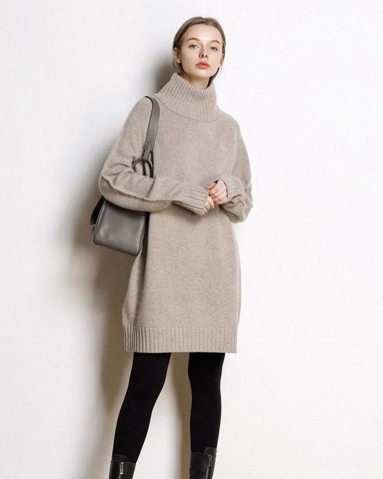 Cashmere Mid-Length Loose-Fitting Turtleneck Sweater
