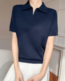 Thin Short-Sleeved Collared Sweater