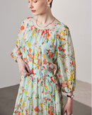 Printed Silk Three-Quarter Sleeve Dress