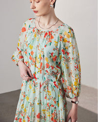 Printed Silk Three-Quarter Sleeve Dress