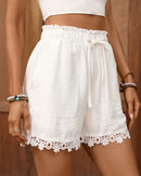 Loose Drawstring Lace Patchwork Shorts