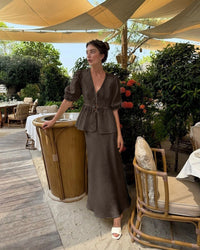 V-Neck Ruffled Short-Sleeved Skirt Set