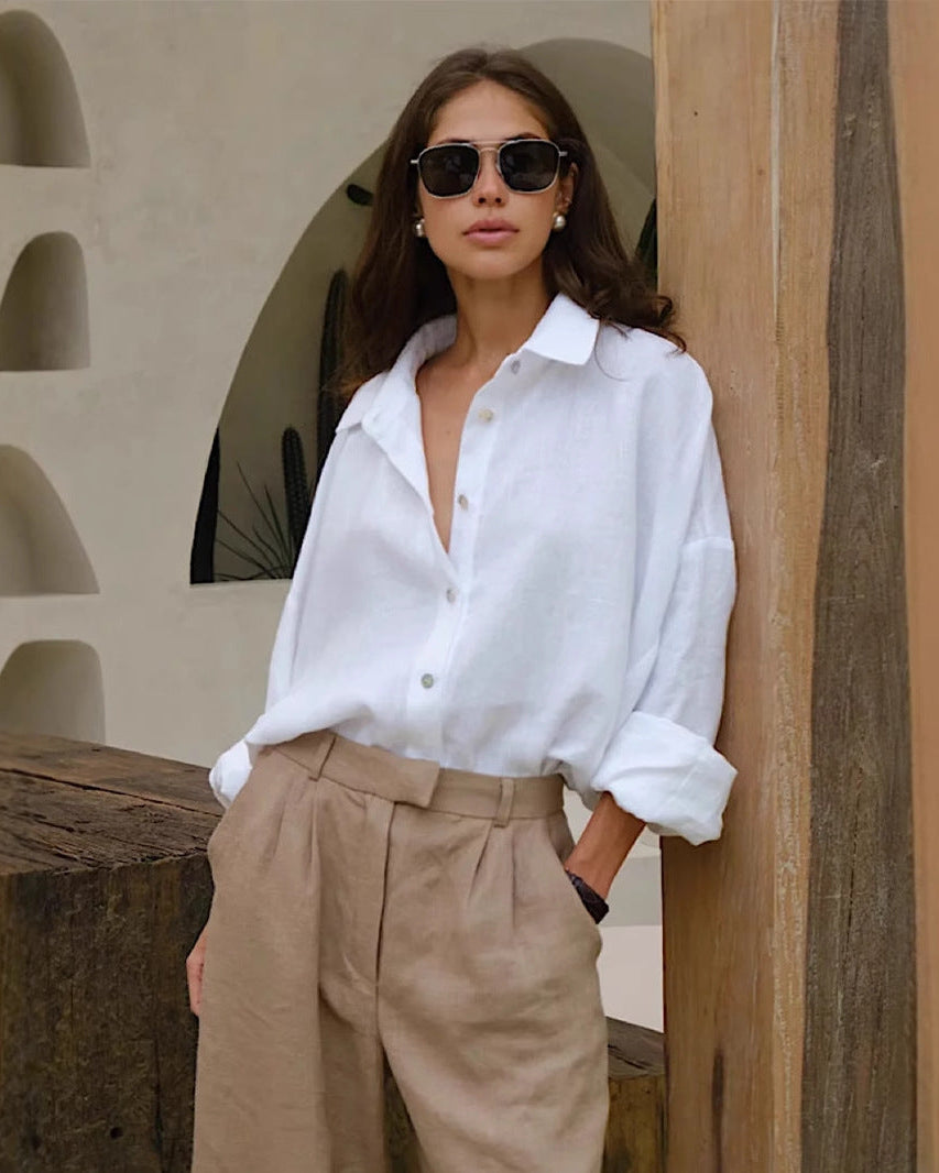 Versatile Solid Color Simple Loose Shirt