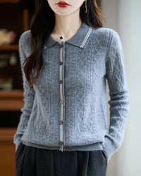 Pure Wool Polo Shirt With Collar Short Style